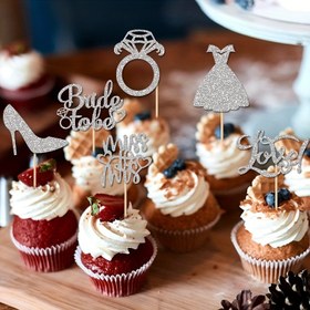 Resim 12 adet Kalp Halkaları ve Elbiseler ile Glitter Gelinlik Cupcake Üstleri - Zarif Düğün, Nişan, Bekar Parti Süsleri, Bambu, Güç Gerektirmez, Tüy Olmayan, Gelin Duşu Duyuruları ve Yaratıcı Atmosfer Kurulumu için Mükemmel, Düğün Süslemesi 