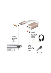 Resim Type C To 3.5mm Aux Kulaklık Mikrofon Cevirici Ses Kartı 