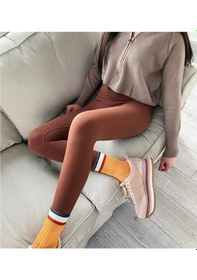 Resim Bonbonetti Chocolate Baby & Kids Fitilli Seamless Çizgili Tayt Yüksek Bel Dayanıklı Örme Kumaş Spor Tayt Toparlayıcı Kahverengi 