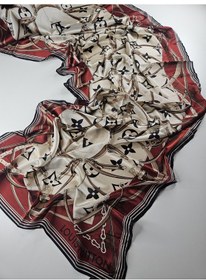 Resim Miorel Scarfs Yeni Sezon Lv Kemer Desen Vual İpek Şal Yeni Sezon Silk Scarfs Shawl Hijab Fular Bej - Bordo 