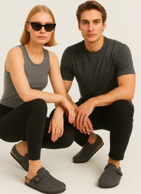 Resim Slazenger Trendy Unisex Kadın Erkek Eva House İndoor Keçe Önü Kapalı Terlik Füme 