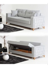 Resim Nola Üçlü Kanepe & Bazalı Yataklı Koltuk - Keten Gri Gri 