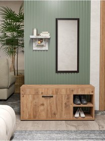 Resim Ayakkabılık Çok Amaçlı Kapaklı Dolabı 90 Cm Modern Ayakkabı Dolabı Raflı Organizer 190 Atlantik Çam Çok Renkli 