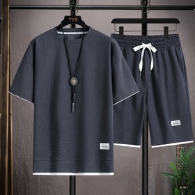Resim Erkek Seti: Waffle Kısa Kollu Şort Seti Pijama, Rahat Hafif Bej Ev Giyimi, Düz Renk Gri Erkek Kısa Kollu Dışarı Giyilebilir, Erkek Elastik Bel Şort Seti, Yüksek Kaliteli Ev Pijamaları, Günlük Ev Giyimi İçin Uygun 