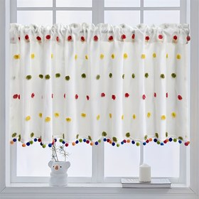 Resim 1 adet Modern Sanat Renkli Altlı Top İşlemeli Tül Kısa Perdeler - Çubuk Cebi, Voile Şeffaf Tassel, Polyester, Tüm Mevsim Ev Dekoru için Oturma Odası, Yatak Odası ve Daha Fazlası, Yatak Odası Dekoru | Modern Sanat Perdeleri | Polyester Perdeler 