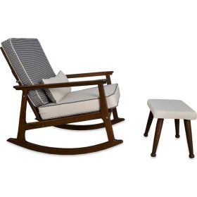 Resim Asedia Iskandinav Ceviz Krem Minderli Puflu Sallanan Sandalye Dinlenme Koltuğu 