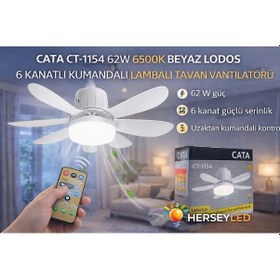 Resim Cata Ct-1154 62w 6500k Beyaz Lodos 6 Kanatlı Kumandalı Lambalı Tavan Vantilatörü 
