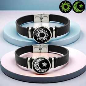 Resim 2 adet Set: Luminous Güneş ve Ay Faux Deri Bileklikler Çiftler için - Moda Aksesuarları, Ona ve Kendine Mükemmel Hediyeler 