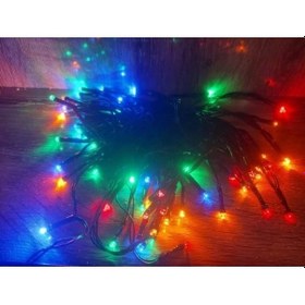 Resim 10m 100 Led Pilli 2 Kademeli Rgb Işık Siyah Kablo Çok Renkli 