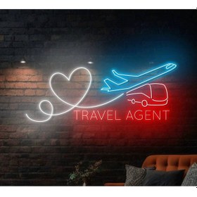 Resim Travel Agent Yazılı Ve Şekilli Neon Tabela Çok Renkli 