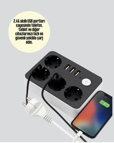 Resim Twin Store Mey İthalat® 3 Usb Çıkışlı 4’Lü Akıllı Priz 2500W 2 Metre Kablo 