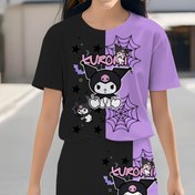 Resim For Kuromi Element Desenli Yaz Kızları Harajuku Tarzı Moda Şort Seti, Rahat Kızlar Günlük Kısa Kollu Set, Dış Mekanlar İçin 
