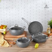 Resim Aquamarine Gri 7 Parça Cam Kapaklı Granit Tencere Seti 