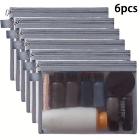 Resim 6 Adet Büyük Seyahat Kozmetik Çantaları, Şeffaf Ağlı Büyük Kapasiteli Müshüde Depolama Çantaları, Taşınabilir Basit Tuvalet Çantası Depolama Çantaları 