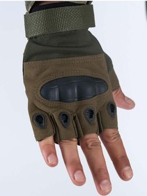 Resim COMBAT Tactical Outdoor Kesik Parmaksız Eldiven Asker Polis Sporcu Bisikletçi YEŞİL Kemik Eldiveni 