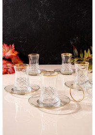 Resim Mest Serin 12 Parça 6 Kişilik Yaldızlı Çay Bardağı Seti 132 Cc - Lüks Ve Zarif Serin Gold Diğer 