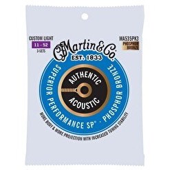 Resim Martin & Co MA535PK3 SP Phosphor Bronze Akustik Gitar Telleri (Extra Light+ 11-52) 3 Set 