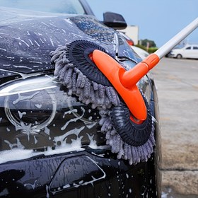 Resim Araba Yıkama Fırçası Mop Kiti, Saplı Mitt Sünger Araba Temizlik Malzemeleri Kiti, Toz Alma Yıkama Araçları, Çift Fırça Başlı Mop, Araba Bakım Kiti Çiziksiz Yedek Başlık için Araba RV Kamyon 