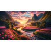 Resim Venspor Güneş Batımı ve Çiçekli Vadi Manzarası Temalı Arkaplan 200x150cm Fon Duvar Örtüsü 