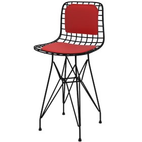 Resim Knsz ufak boy tel bar sandalyesi 1 li uslu syhkrm sırt minderli 55 cm oturma yüksekliği mutfak bahçe cafe ofis 