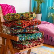 Resim Bohemian kare yastıklar, top dantel yastıklar, meditasyon ve diğer çok amaçlı ürünler 