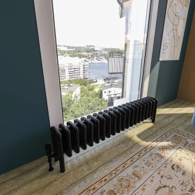 Resim Lojimax Alüminyum Ayaklı Yatay Radyatör Grande Lux 500 x 1415 22 Dilim | Mat Siyah | Yüksek Isıl Güç | 5 Yıl Üretici Garantisi 