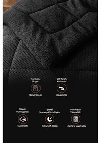 Resim Ultra Yumuşak Tek Kişilik Çift Taraflı Wellsoft Peluş Yorgan Yıkanabilir 160x220 Siyah Siyah 