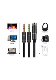 Resim 3.5 MM Aux Kulaklık Mikrofon Dönüştürücü Birleştirici Kablo Siyah 