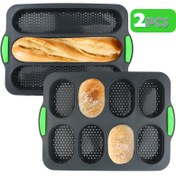 Resim 2 adet Kek Silikon Kalıp Seti, Fransız Ekmek ve Burger Tava Tepsisi, Yapışmaz Kek Kalıbı, Ekmek Tavası, Tost, Sandviç, Burger, Şifon, Yeni Başlayan DIY Ekmek için Uygun 