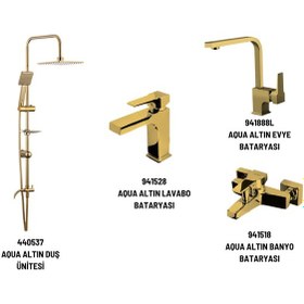 Resim Newarc Aqua 440537 + 941528 + 941888L + 941518 Batarya Duş Ünitesi Set Altın 