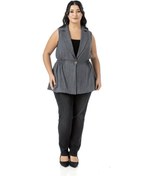 Resim Büyük Beden Beli Lastik Detaylı Eteği Balon Kesim Düğmeli Astarlı Gri Yelek Gri 