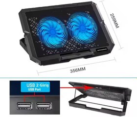 Resim HDX4253 Notebook Soğutucu Ledli Çift Fanlı Telefon Standlı 