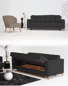 Resim Velura Home & Living Nola Koltuk Takımı 3+1 & Bazalı Yataklı Koltuk & Kanepe - Keten 