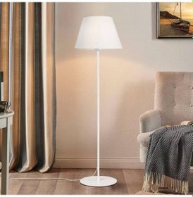 Resim Slav Hazır Konik Kumaş Başlık Beyaz Metal Lambader Salon Köşe Lambası Beyaz 