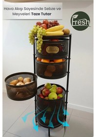 Resim Metal Sebzelik 5 Katlı Tepsili Açılır Metal Patates Soğan Meyvelik Sepeti Rafı Siyah 