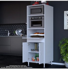 Resim Modilayn Elit Silva 59,6 X 192,2 X 56cm Geniş Derin Raf Mini Midi Mikrodalga Fırın Ekmeklik Dolabı 