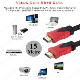 Resim BK Teknoloji Yüksek Kalite Full Hd 3D Örgülü HDMI Kablo - 15 Metre 