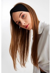 Resim Butik Çapraz Bağlamalı Kadın Bandana Saç Bandı, Kaymaz Yumuşak Esnek%100 Pamuklu Penye - Tek Ebat / Siyah Siyah 