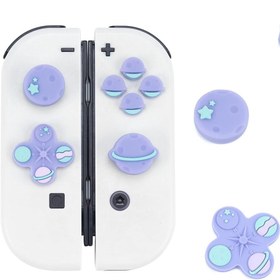 Resim GeekShare Sevimli Çapraz D-Pad Düğme Kapakları Silikon Başparmak Tutacakları Seti, ABXY Tuş Düğmeleri Sticker Joystick Kapak Kapakları Switch/OLED ile Uyumlu - Happy Planet 