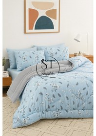 Resim Çift Kişilik Çiçekli Welsoft Yorgan Çift Taraflı 195x215 Mavi 