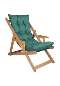 Resim Reyo Bysay Puf Minderli Ahşap Kademeli Şezlong Bahçe&balkon&teras&plaj Katlanır Şezlong Naturel Haki Yeşil 