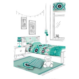 Resim Sukha Çift Taraflı Pamuk Saten Mint Yeşili Çocuk Nevresim Seti 140x200cm 