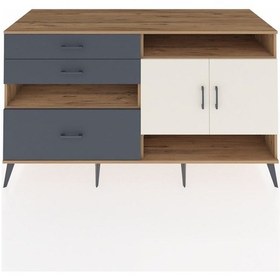 Resim Kronos Konsol 4 Raflı 3 Çekmeceli 2 Kapaklı 176x59x99 Çam-aytaşı/ Çam-aytaşı/antrasit 