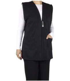 Resim Kadın Önü Üç Düğmeli Kısa Mevsimlik Yelek Siyah 