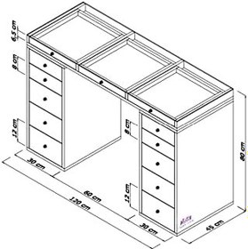 Resim CW Milano Makyaj Masası Cam Tablalı 13 Çekmeceli 