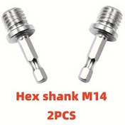 Resim 2 adet 1/4 Bağlantı Çubuğu Adaptörü M10, M14 Matkap Yedek Parçaları Parlatma Diski Paslanmaz Çelik Matkap Aksesuarları 1/4 Çubuk M10, M14 Altıgen Bağlantı Çubuğu Adaptörü 2 adet Paslanmaz Çelik Matkap Parçaları 