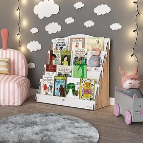 Resim Lucky Montessori Ahşap Çocuk Odası 4 Raflı Kitaplık (Meşe - Beyaz) 