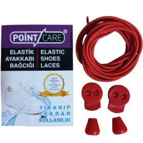 Resim Point Care Kırmızı Akıllı Kilitli Elastik Ayakkabı Bağcık 100 Cm 