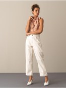 Resim Xint 23KB03750975-09 Regular Fit Desenli Kolsuz Saten Bluz Bej 