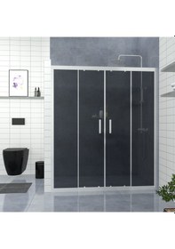 Resim Tekno Duş Silver Castor 6mm Füme Cam Orta Açılır 2 Sabit 2 Sürgü İki Duvar Arası Duşakabin Füme 